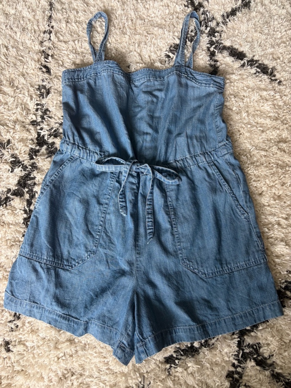 GAP Light Blue Denim Tie-Waist Romper